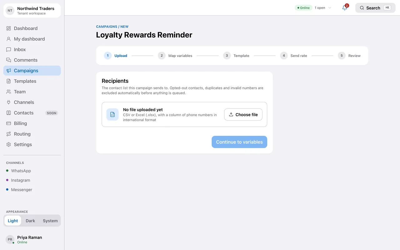 Animation: the campaign builder from upload to completed send