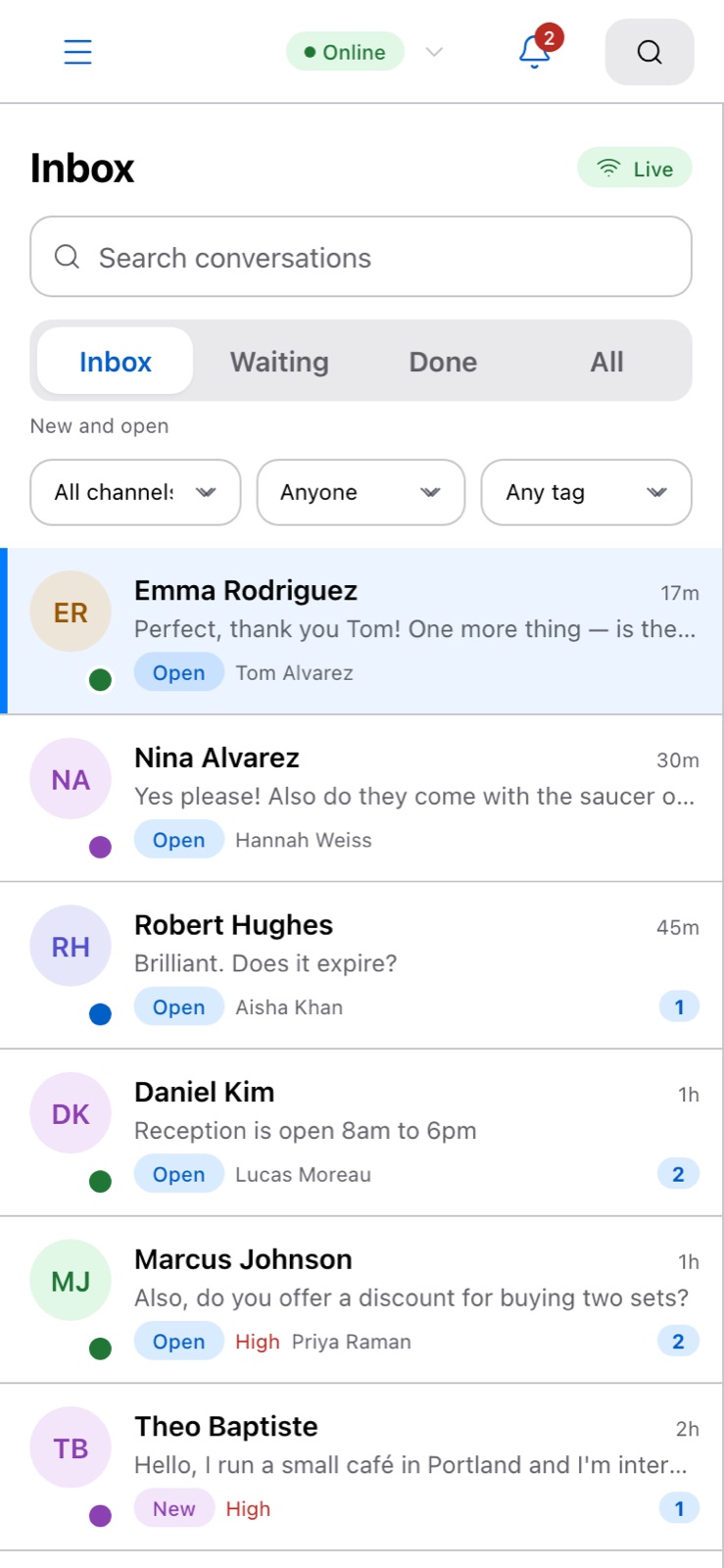 A conversation on a phone-sized screen