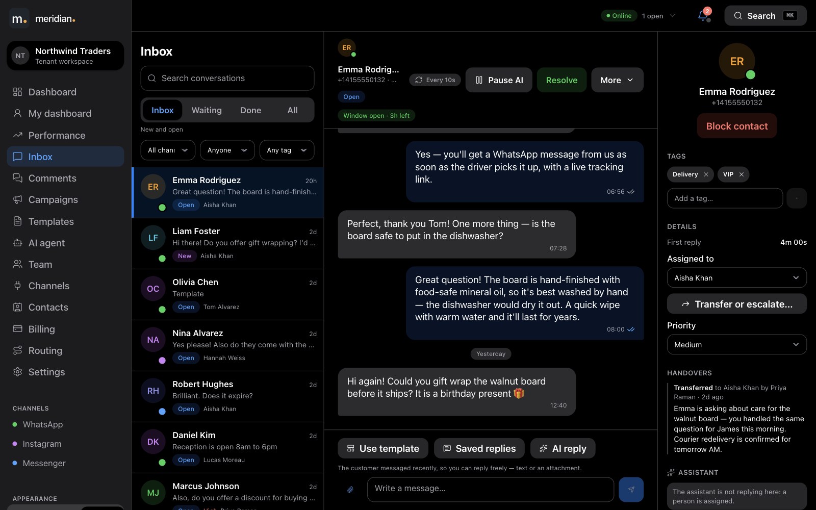 The inbox in dark mode