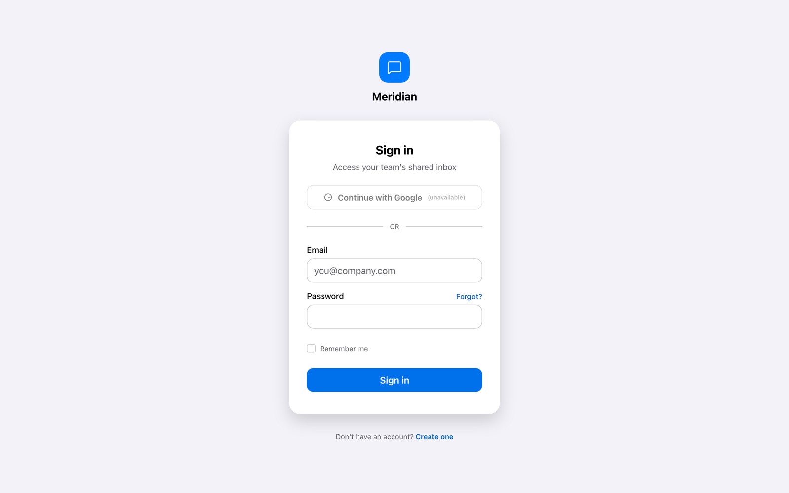 The Meridian sign-in screen