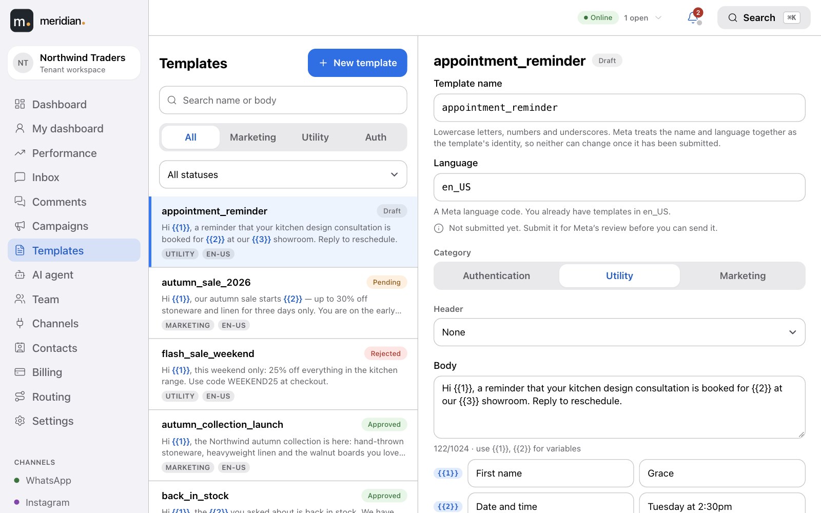 Template library with approval status badges